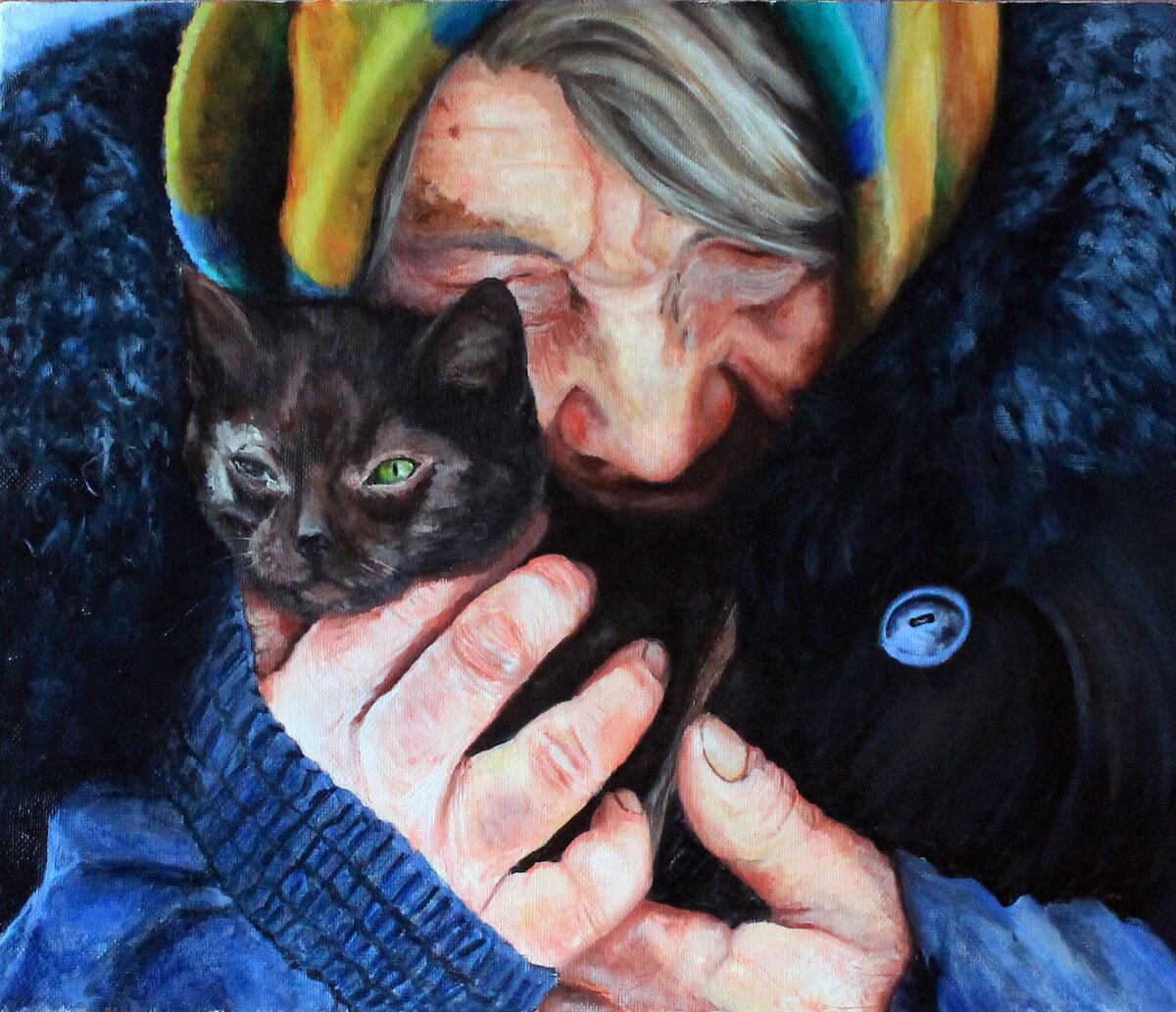 Woman and Cat, canvas, oil, 2021