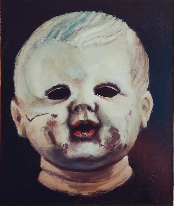 The Head of an Old Doll, canvas on cardboard, oil, 2022